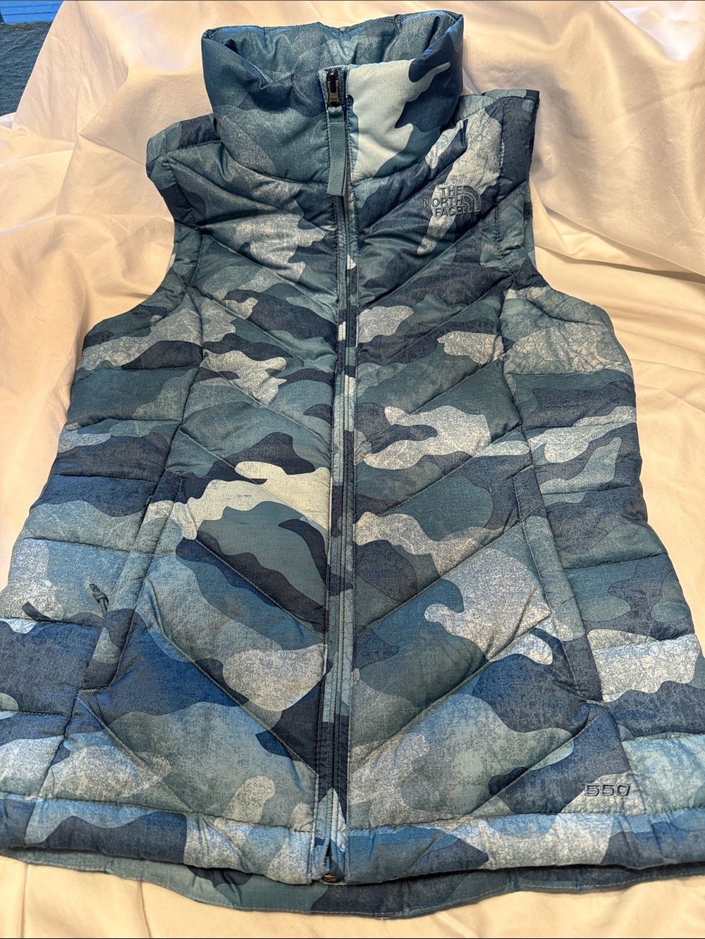 The North Face Kids Blue Camo Quilted Puffer Vest